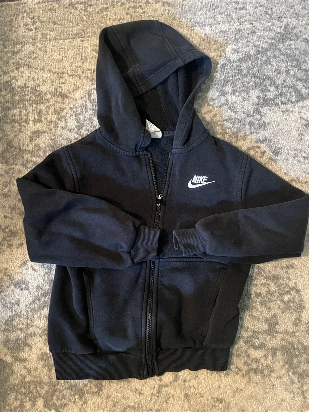 Nike Black Kids Zip-Up Hooded Sweatshirt with White Logo